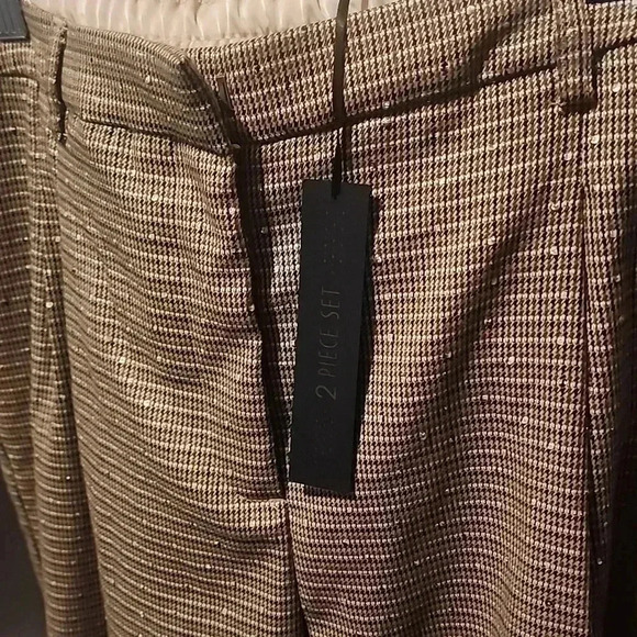 HOUSE OF HARLOW 1960 TAN & BLACK SEQUIN TWEED TROUSER CROP TOP SET SIZE S - Picture 7 of 7